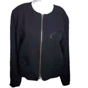 Vintage Liz Wear Size 10 Blazer jacket Full Zip Black top Rayon Nylon Claiborne